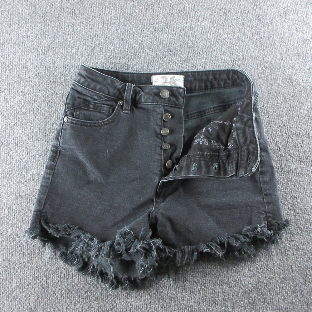 We The Free Denim Shorts Womens 26 Black Button Fly Frayed Cut Off High‎ Rise